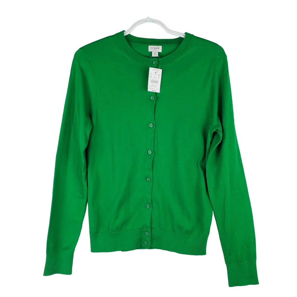 J. Crew Womens Size Medium Classic 100% Cotton Cardigan Sweater Green E5957 NWT
